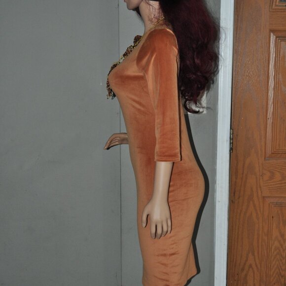 Women's Bodycon Dress Round Neck party club Slim Fit 3/4 sleeve stretchy - Picture 5 of 5